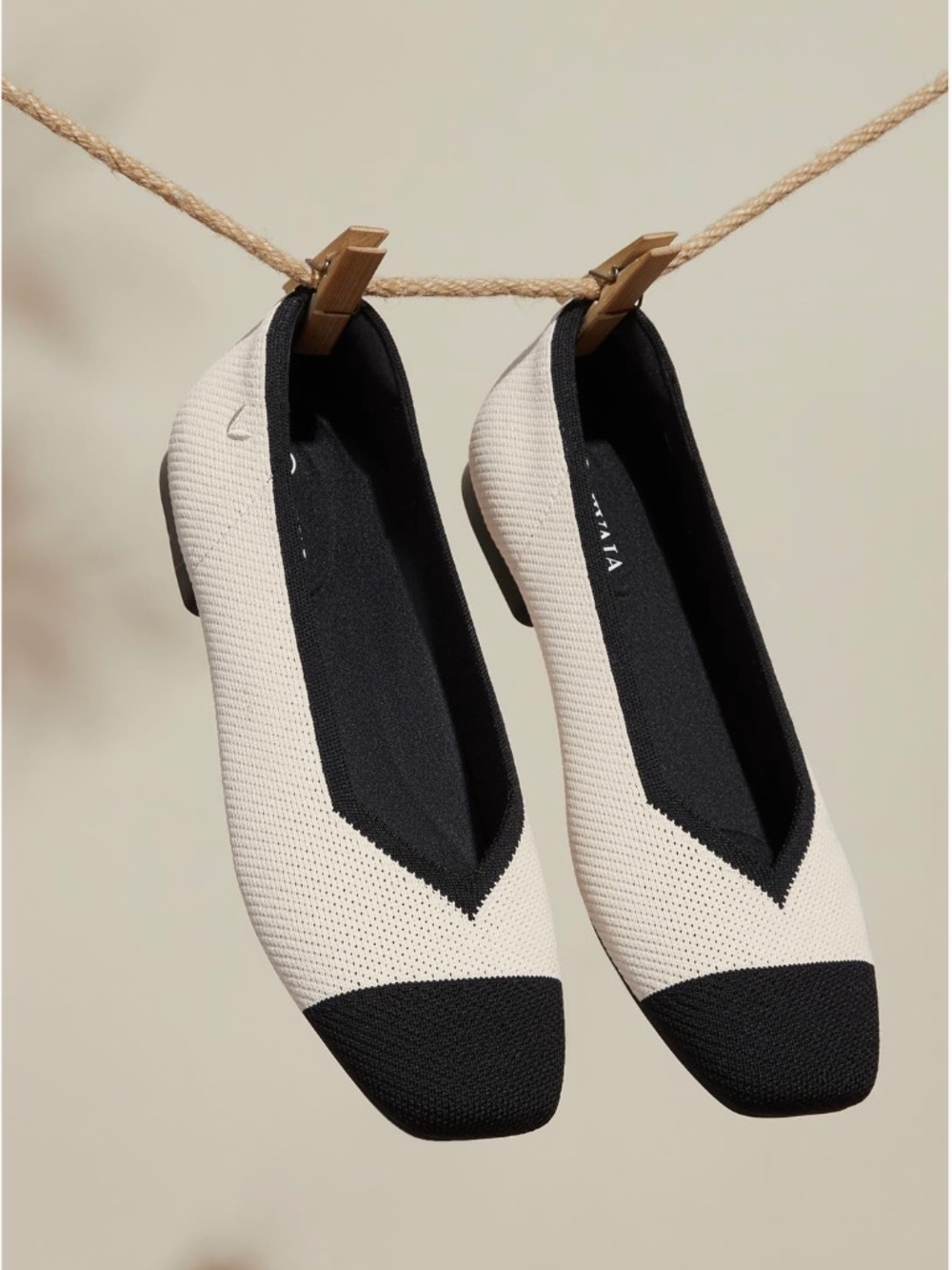Margot 2.0 Square Toe-V-Cut Flats.  Size 37.  Color Cream Ivory Black